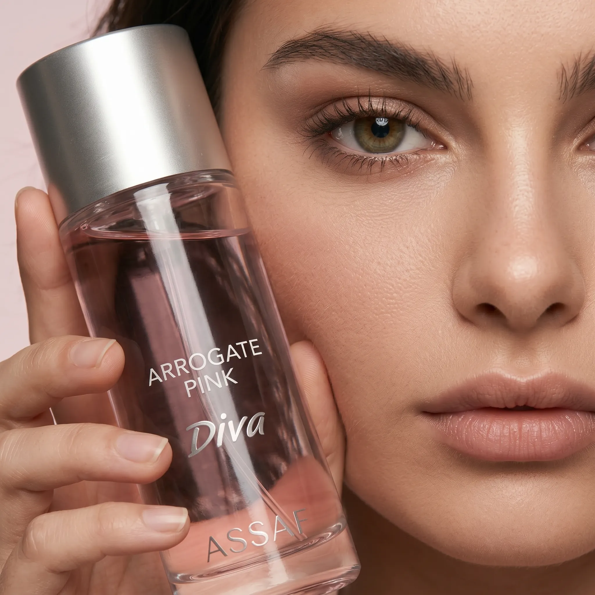 ASSAF teaser — silhouette of woman holding perfume bottle against pink glow